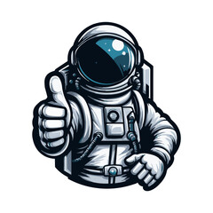 A cool astronaut with a sleek helmet under one arm and a thumbs-up pose, clean vector mascot on white background,