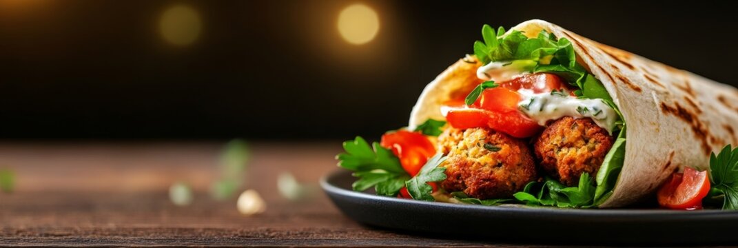 Delicious Falafel Wrap with Tzatziki Sauce - A delectable falafel wrap brimming with fresh lettuce, juicy tomatoes, and creamy tzatziki sauce. Healthy, flavorful, and perfect for a quick meal.