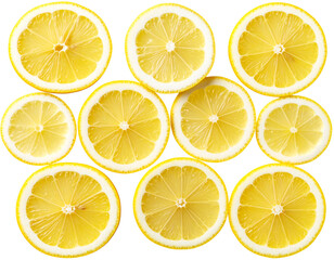 Fresh lemon slices with juicy pulp details, isolated on transparent background PNG