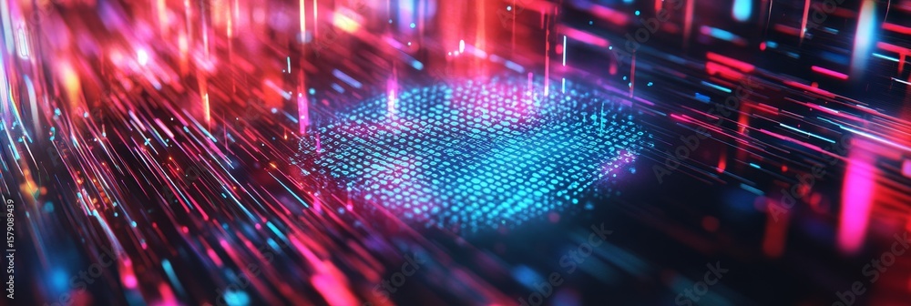 Poster fingerprint data stream - abstract of a glowing blue fingerprint formed by data streams in a vibrant