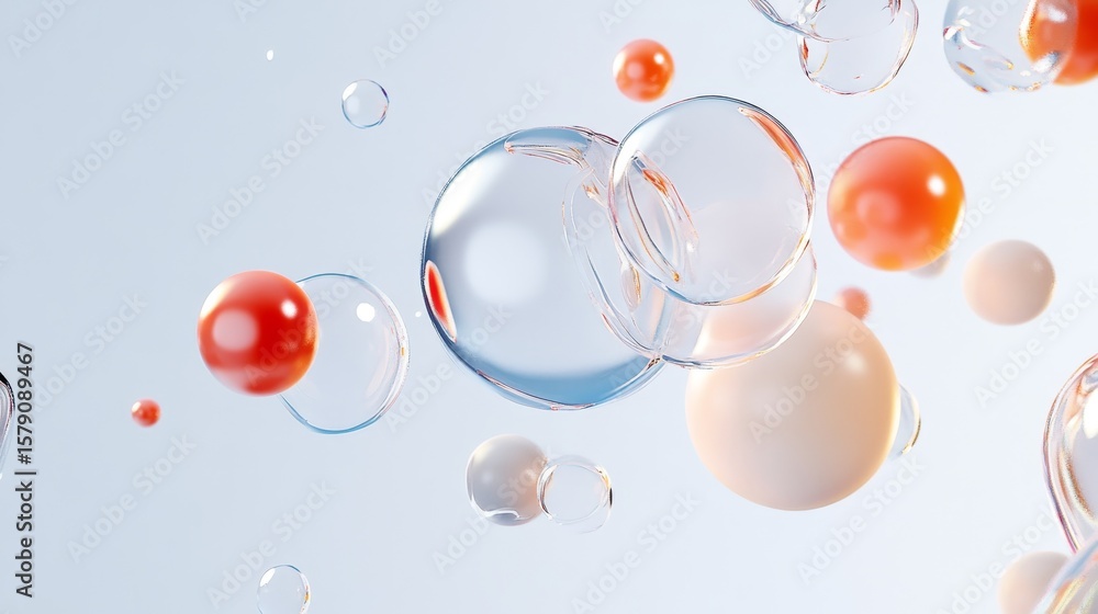 Aufkleber floating transparent spheres - abstract of translucent spheres and small colored orbs floating again