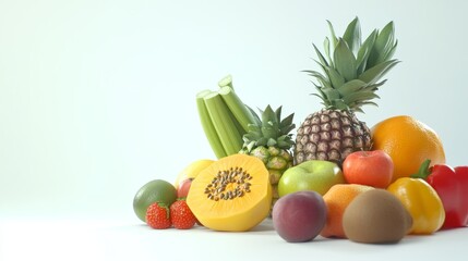 Fresh Fruit Abundance - A vibrant collection of fresh fruits including pineapple, papaya, apple, orange, and more, perfect for healthy eating and vibrant visuals