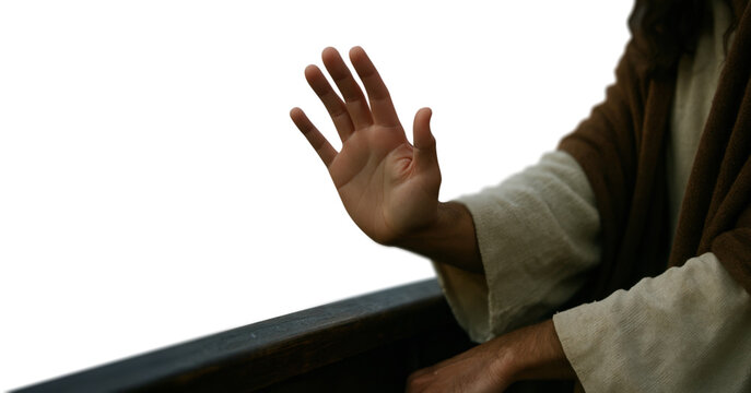 Jesus calming the storm with raised hand &ndash; transparent PNG

Christ silencing the sea with gesture &ndash; isolated cutout image

Jesus rebuking the wind and waves &ndash; PNG with transparent background