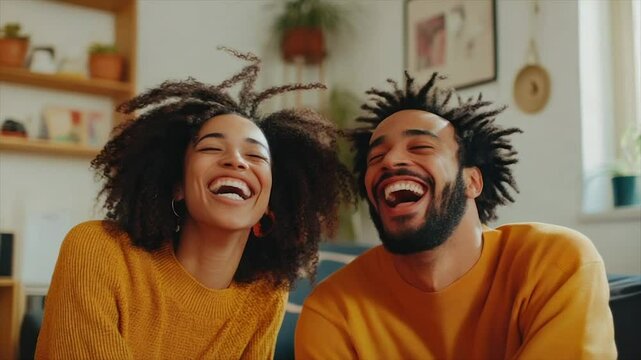 Two people laughing heartily