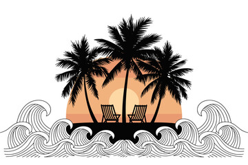Tropical Beach Silhouette Art