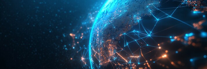 Global Network Connections Visualization - Futuristic globe, interconnectedness, data flow, global communication, technological advancement