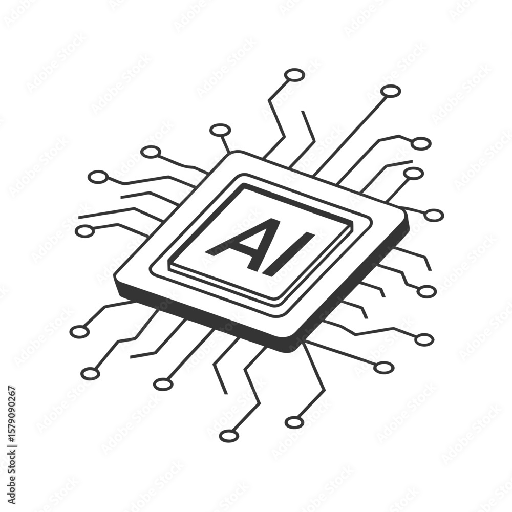 Aufkleber central processing unit with ai inscription and circuit connections chip processor