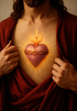 Symbolic Depiction of Christ Revealing the Sacred Heart