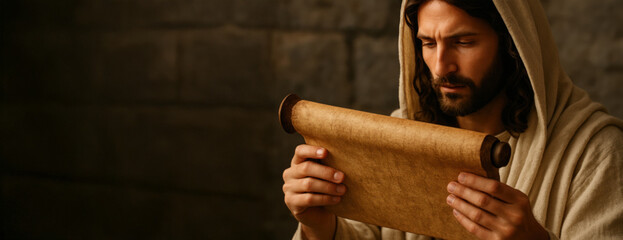 Christ Holding and Studying Ancient Scripture