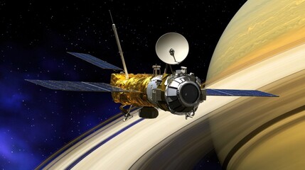 Spacecraft orbiting a ringed planet