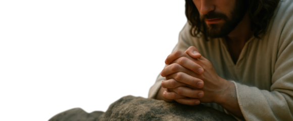 Jesus praying in the Garden of Gethsemane – transparent PNG

Biblical depiction of Jesus in deep prayer at Gethsemane – isolated cutout

Christ with hands clasped in prayer on rock – transparent