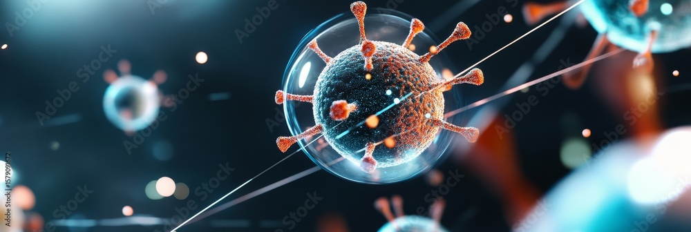 Poster microscopic virus structure - detailed 3d of a virus, showcasing its intricate structure and microsc