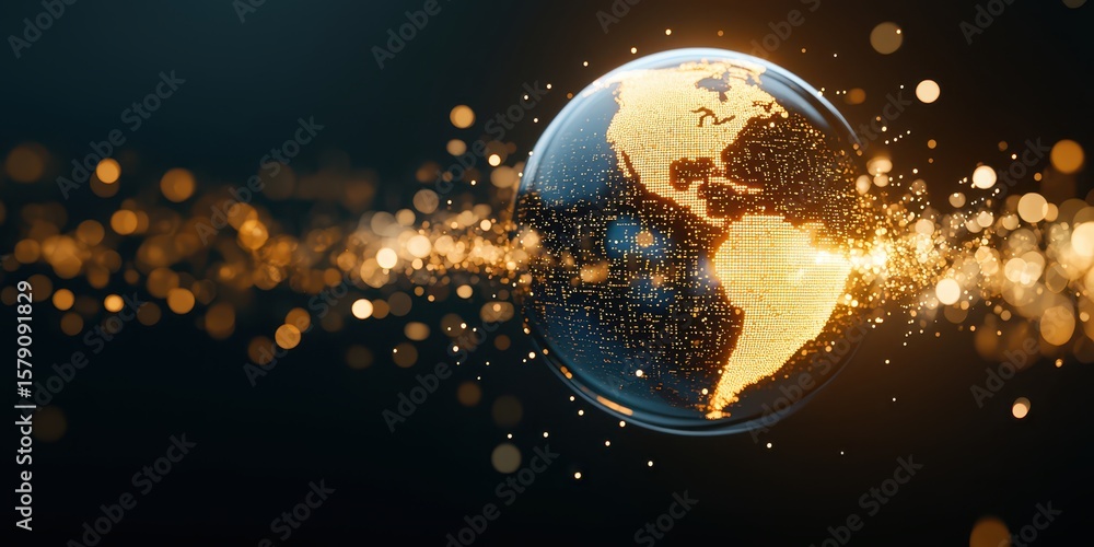 Aufkleber economy charts data concept. digital globe with sparkling lights representing global connectivity an