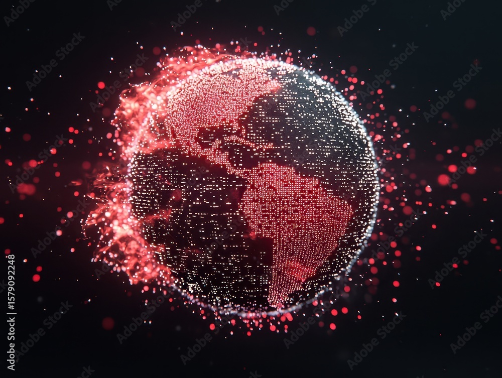 Poster economy charts data concept. abstract digital globe made of interconnected dots and lines with a dar