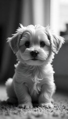 Adorable Puppy Portrait in Black and White