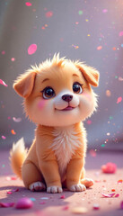 Adorable Cartoon Puppy with Big Eyes and Pink Cheeks