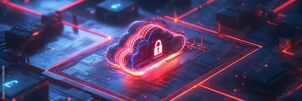 Poster secure cloud computing data protection - a secure cloud icon symbolizes data safety, security, onlin