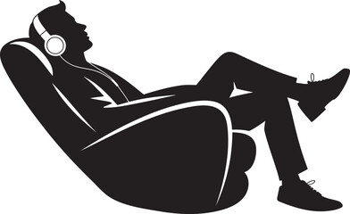 Man wearing headphones relaxing in a chair silhouette