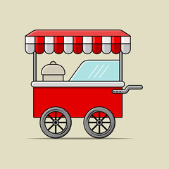 Classic Red Street Food Cart with a Canopy and Display Window