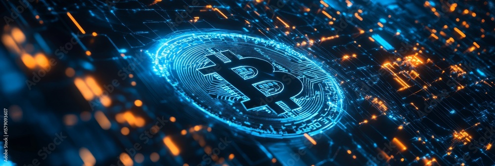 Poster secure kryptographie bitcoin network - currency, blockchain technology, secure transactions, financi