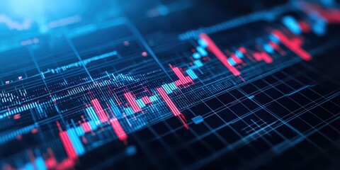 Economy charts data concept. Digital stock market data visualized with vibrant colors and dynamic graphs.