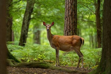 Obraz premium Red Deer Stag with Large Antlers in Tall Grass – Wildlife Nature Photo