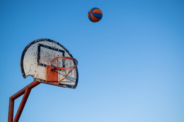 Basketball on its way to rim