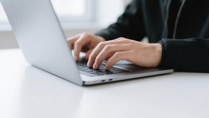 Person Typing on Laptop at Desk