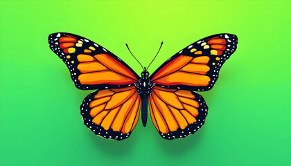 Fototapeta premium Vibrant Monarch Butterfly Illustration Against a Gradient Green Background Element