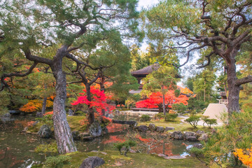 Silver Pavilion of Ginkakuji temple and beautiful autumn garden, Kyoto