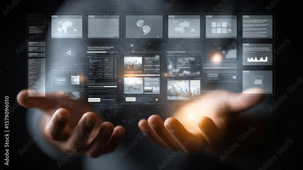 Aufkleber data visualization: a futuristic concept showcasing the power of data in the palm of your hands.