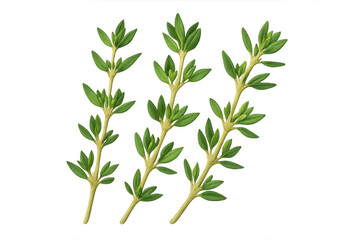 Fototapeta premium Three sprigs of fresh thyme, isolated on a transparent background, ready to add flavor to culinary creations