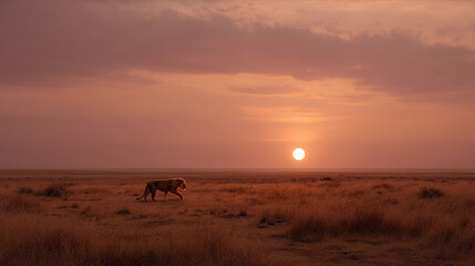 Lion walking serengeti national park sunset african wildlife safari adventure travel photography landscape