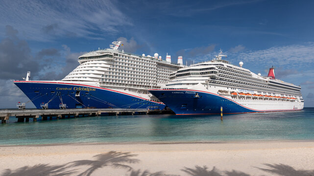 Carnival Celebration and Carnival Freedom docked at the Gran Turk Cruise Port