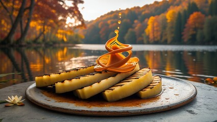 Grilled Halloumi with River Background