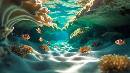 Clownfish with Coral Reef in Tropical Ocean