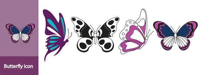 Butterfly icons set. Flat illustration of butterfly vector icons isolated on white background