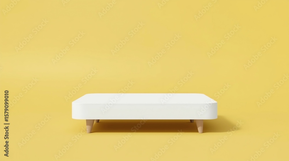 Fototapete white top table and fabric cloth or empty pedestal display on vivid yellow summer background with mi