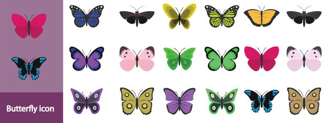 Fototapeta premium Butterfly icons set. Flat illustration of butterfly vector icons isolated on white background
