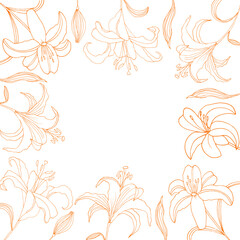 Pattern with transparent orange lilies. Hand-drawn vector illustration for wedding, invitation or greeting card. 