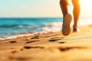 Running on beach with beautiful sunset in background creates serene atmosphere