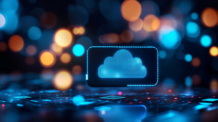Cloud technology enables secure digital transactions with vibrant bokeh lights