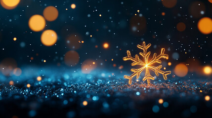 Glittering snowflake decoration with warm bokeh lights creates magical winter atmosphere