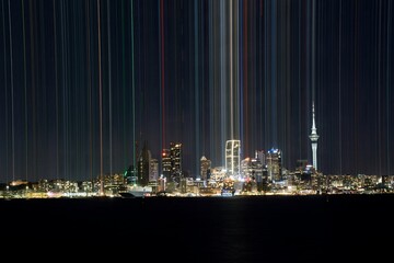 Auckland Skyline at Night with Long Light Streaks, Long Exposure, 2025