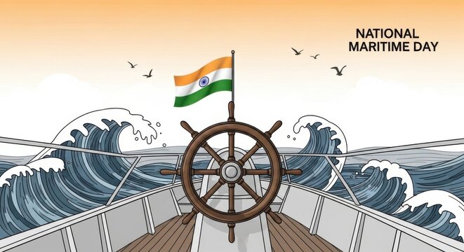 Celebrating National Maritime Day with the Indian Flag at Sea
