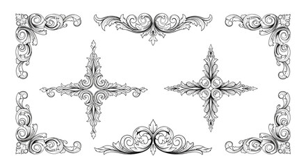 Fototapeta premium Elegant decorative flourishes and ornate corner accents for classic designs