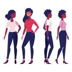 Fototapeta premium Collection of five young people full body silhouettes in dynamic poses