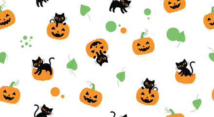 Fototapeta premium Adorable black cats and pumpkins celebrate a festive halloween theme