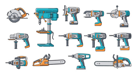 Collection of power tools for diy projects and professional construction work