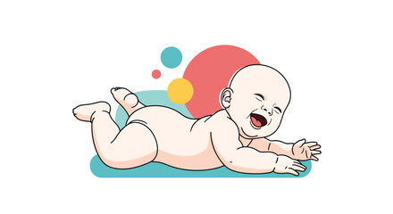 Adorable baby crawling and playing with colorful bubbles on white background